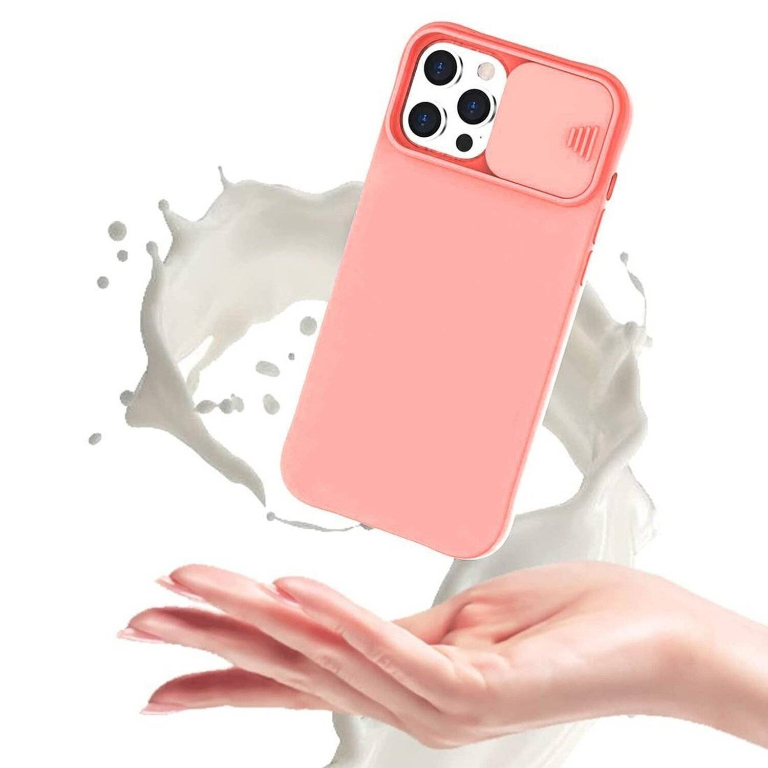 360 Grad Schutz CamShield Silikon Cover Case Slim Handyhülle mit Kameraschutz für Samsung Galaxy A71 (A715F) Pfirsich