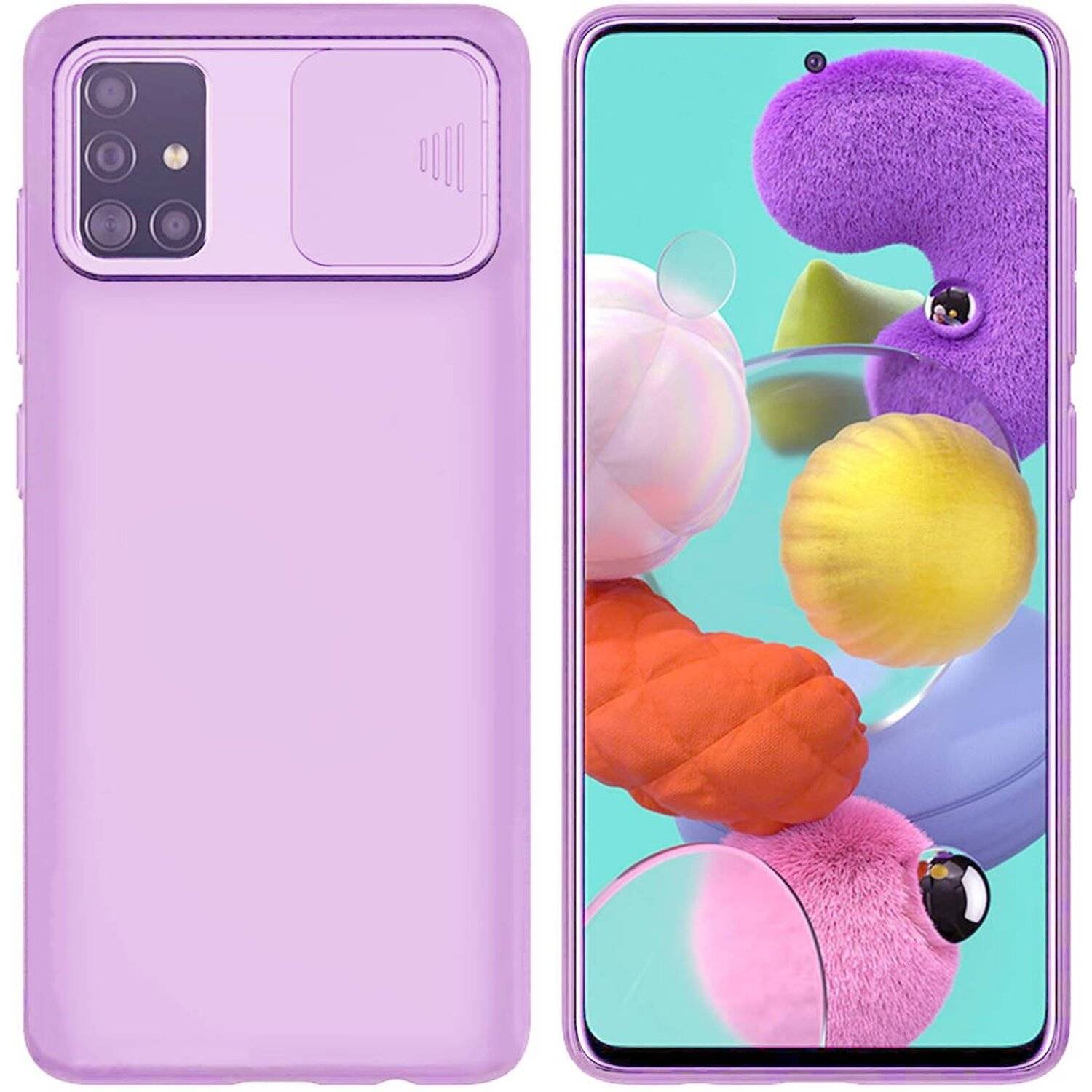 360 Grad Schutz CamShield Silikon Cover Case Slim Handyhülle mit Kameraschutz für Samsung Galaxy A71 (A715F) Lila