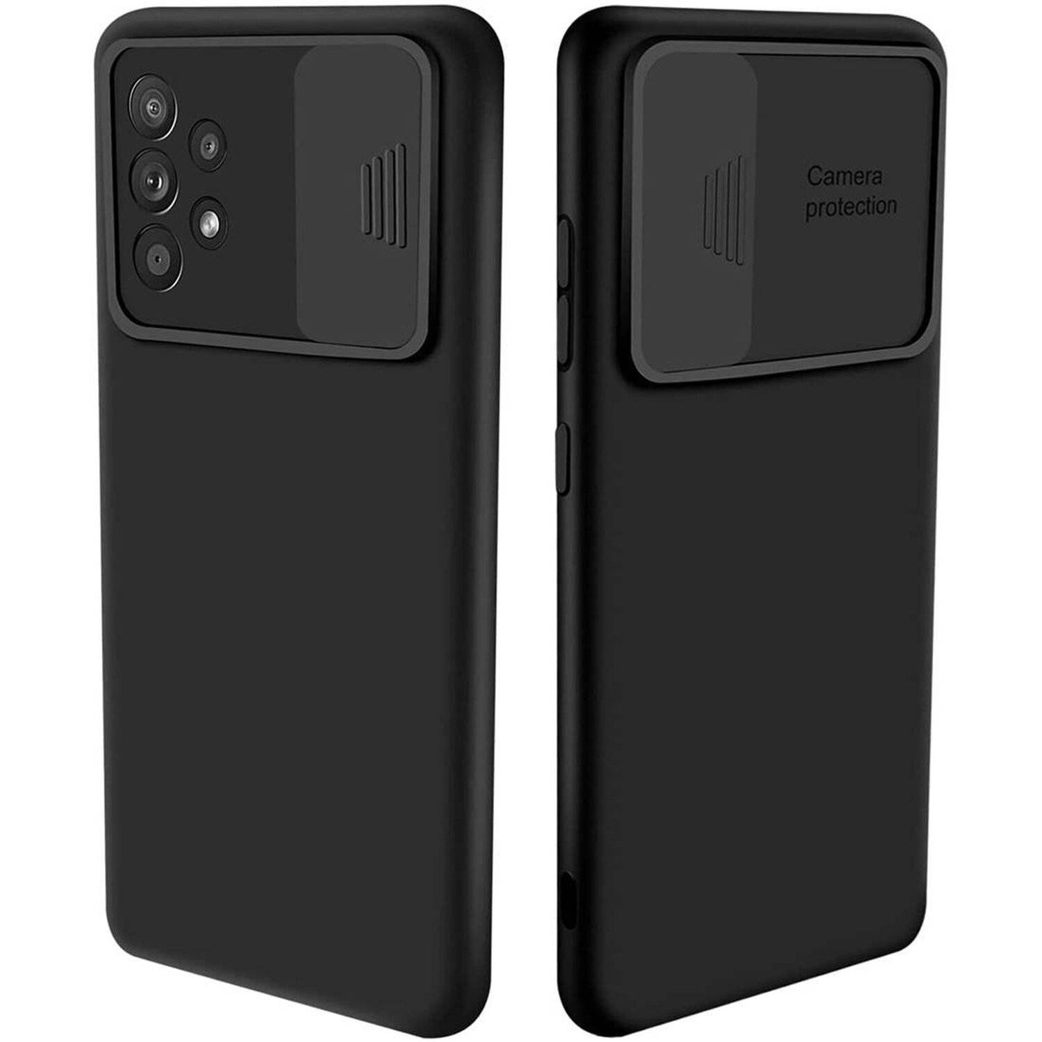 360 Grad Schutz CamShield Silikon Cover Case Slim Handyhülle mit Kameraschutz für Samsung Galaxy A72 (A725F) Schwarz