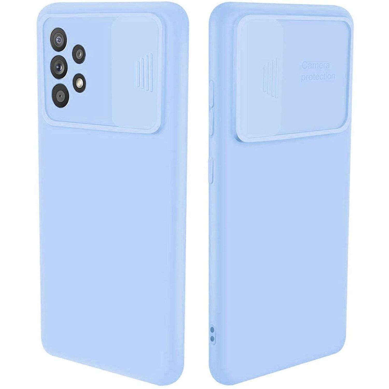 360 Grad Schutz CamShield Silikon Cover Case Slim Handyhülle mit Kameraschutz für Samsung Galaxy A72 (A725F) Hellblau