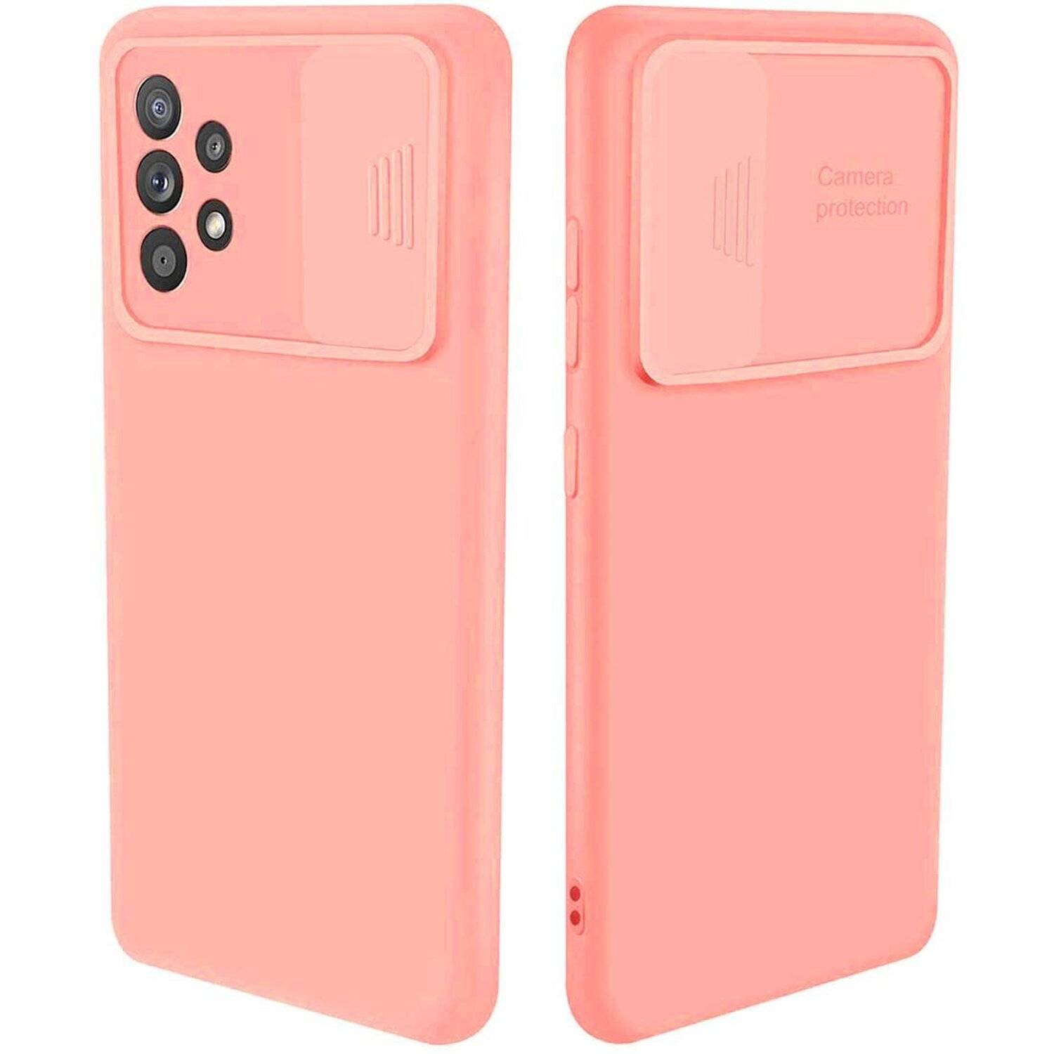 360 Grad Schutz CamShield Silikon Cover Case Slim Handyhülle mit Kameraschutz für Samsung Galaxy A72 (A725F) Pfirsich