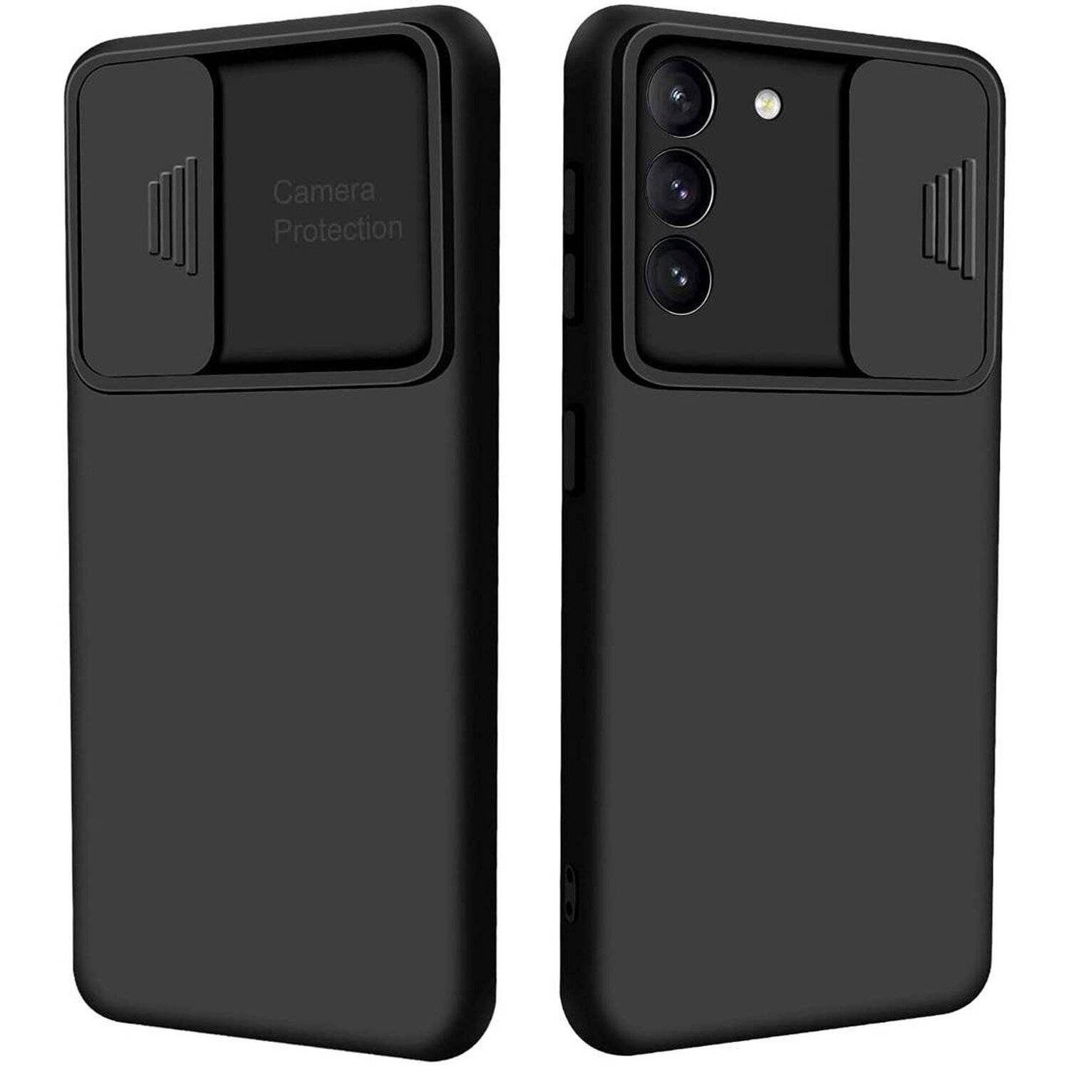 360 Grad Schutz CamShield Silikon Cover Case Slim Handyhülle mit Kameraschutz für Samsung Galaxy S21 (G991F) in schwarz