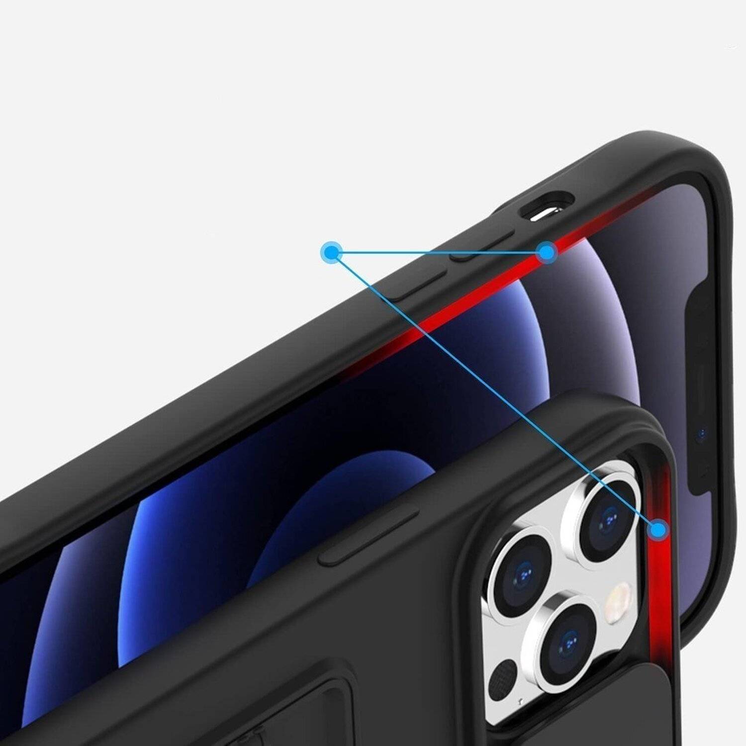 360 Grad Schutz CamShield Silikon Cover Case Slim Handyhülle mit Kameraschutz für Xiaomi Redmi Note 10 Pro Max Schwarz