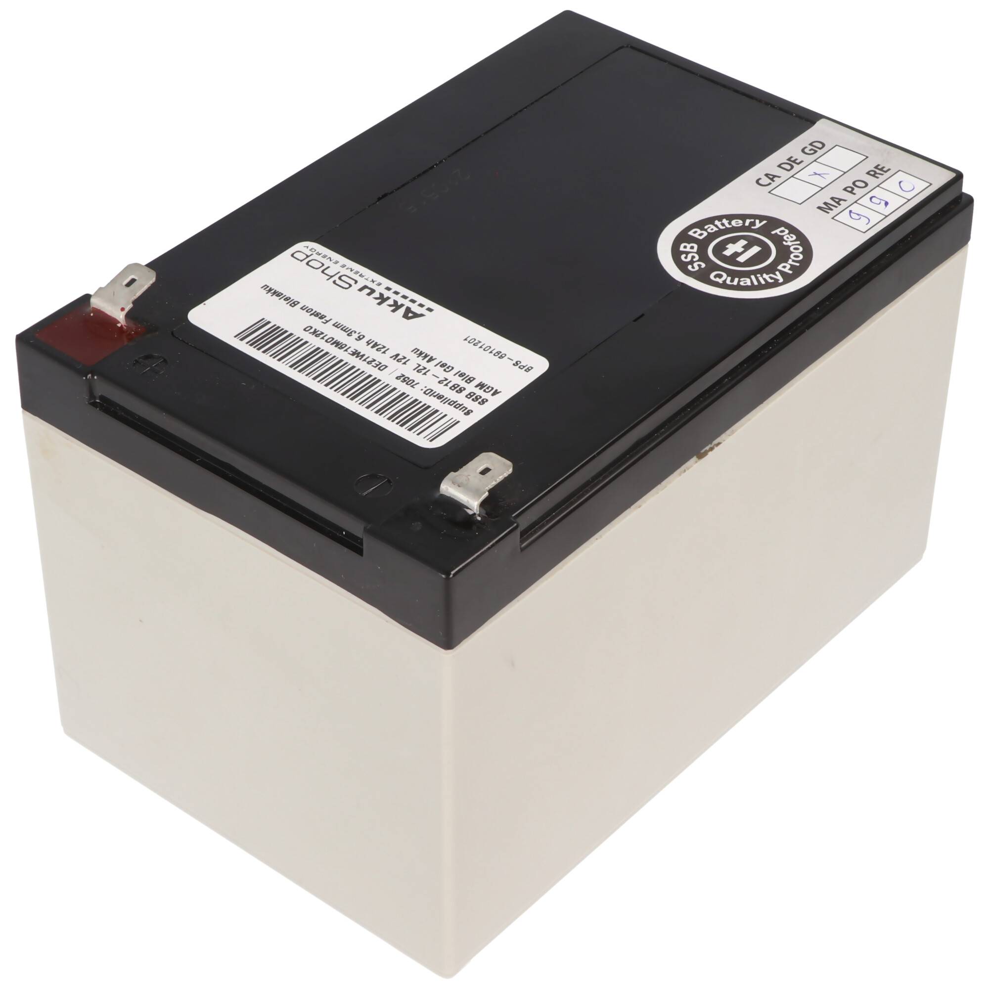 SSB SB12-12L 12V 12Ah 6,3mm Faston Bleiakku AGM Blei Gel Akku