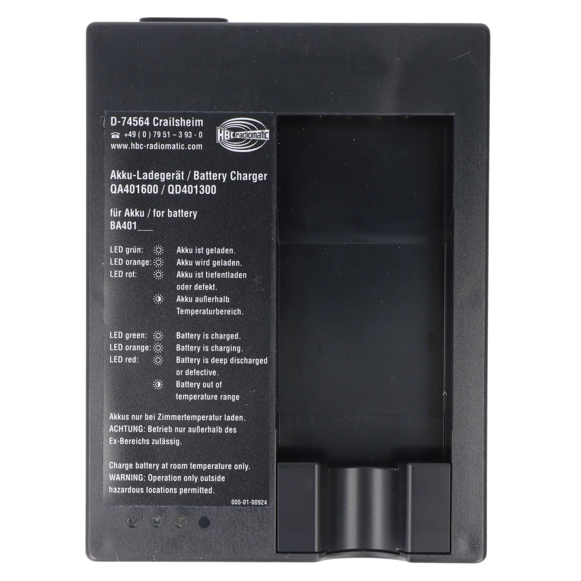 Schwarzes Batterie-Ladegerät mit Aufschrift 
