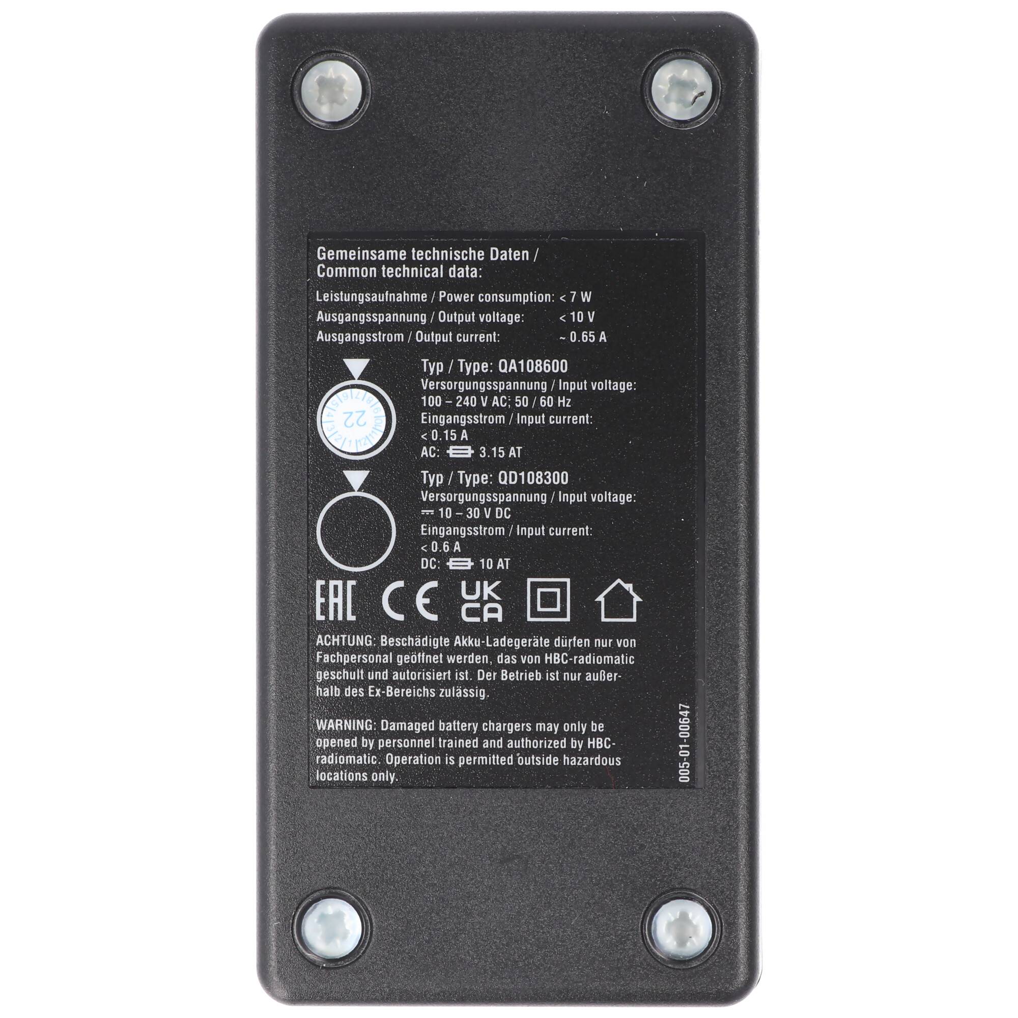 Original-Ladegerät HBC QA108600 passend für HBC BA223000