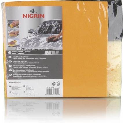 NIGRIN Auto Wasch-Set, 6-teilig, für Innen- und Außen