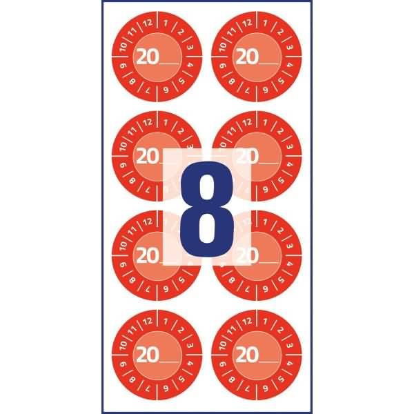 Prüfplaketten Jahreszahl 20__ Vinyl 30mm 10 Bogen/80 Etiketten rot