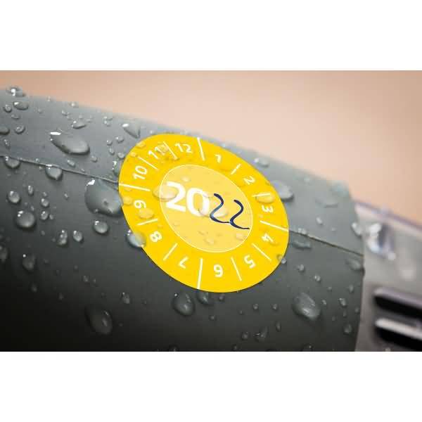 Prüfplaketten Jahreszahl 20__ Vinyl 30mm 10 Bogen/80 Etiketten gelb