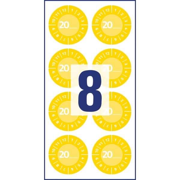Prüfplaketten Jahreszahl 20__ Vinyl 30mm 10 Bogen/80 Etiketten gelb