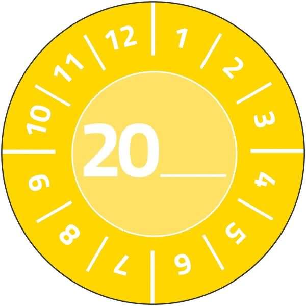 Prüfplaketten Jahreszahl 20__ Vinyl 30mm 10 Bogen/80 Etiketten gelb
