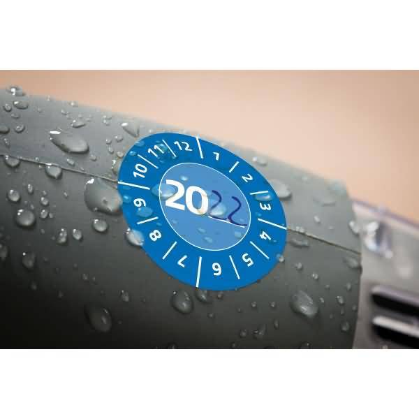 Prüfplaketten Jahreszahl 20__ Vinyl 30mm 10 Bogen/80 Etiketten blau