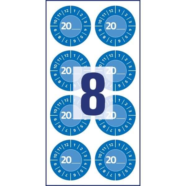 Prüfplaketten Jahreszahl 20__ Vinyl 30mm 10 Bogen/80 Etiketten blau