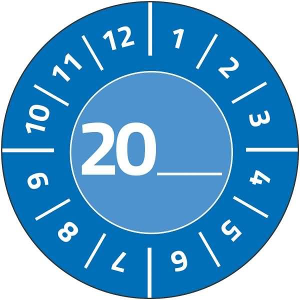 Prüfplaketten Jahreszahl 20__ Vinyl 30mm 10 Bogen/80 Etiketten blau