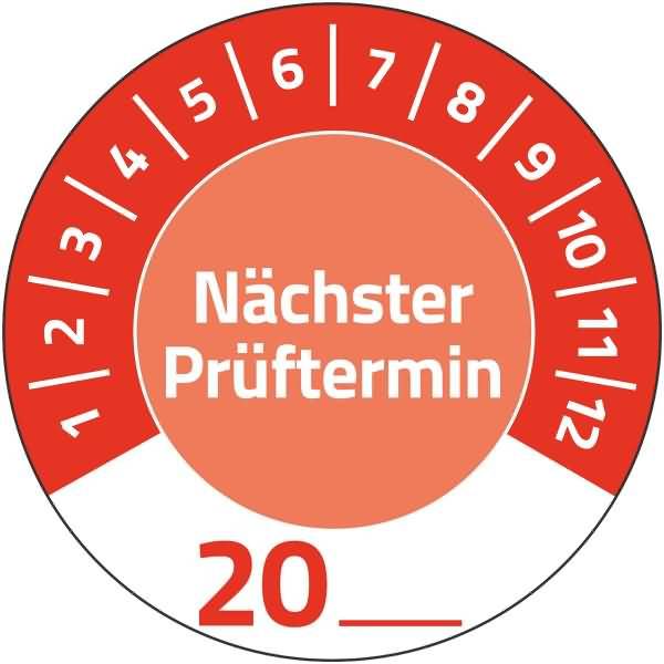 Prüfplaketten 'Nächster Prüftermin' 20__ Vinyl 30mm 10 Bogen/80 Etiketten rot