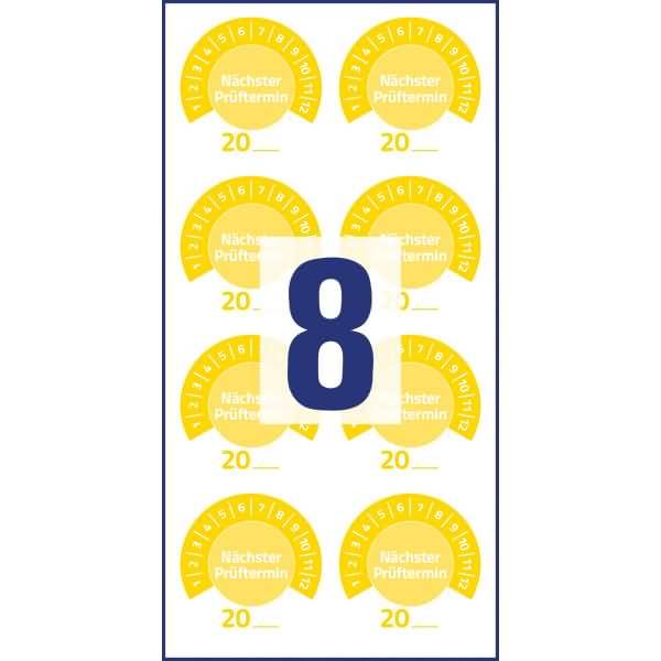 Prüfplaketten 'Nächster Prüftermin' 20__ Vinyl 30mm 10 Bogen/80 Etiketten gelb