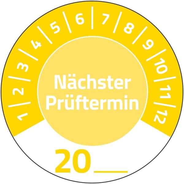 Prüfplaketten 'Nächster Prüftermin' 20__ Vinyl 30mm 10 Bogen/80 Etiketten gelb