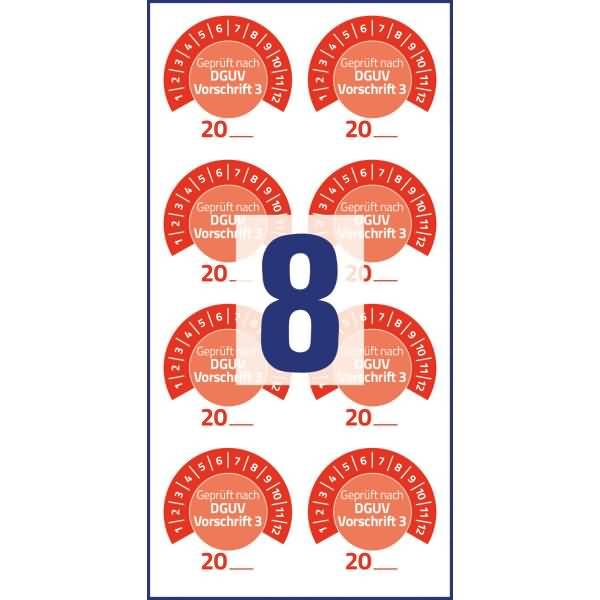 Prüfplaketten 'DGUV Vorschrift 3' 20__ Vinyl 30mm 10 Bogen/80 Etiketten rot