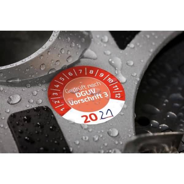 Prüfplaketten 'DGUV Vorschrift 3' 20__ Vinyl 30mm 10 Bogen/80 Etiketten rot