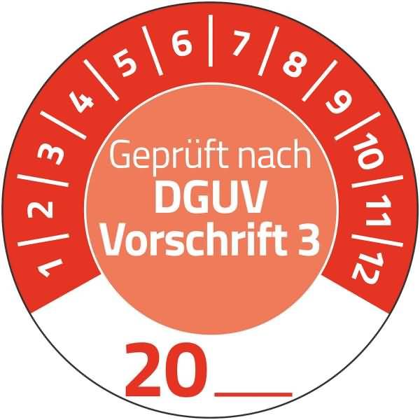 Prüfplaketten 'DGUV Vorschrift 3' 20__ Vinyl 30mm 10 Bogen/80 Etiketten rot