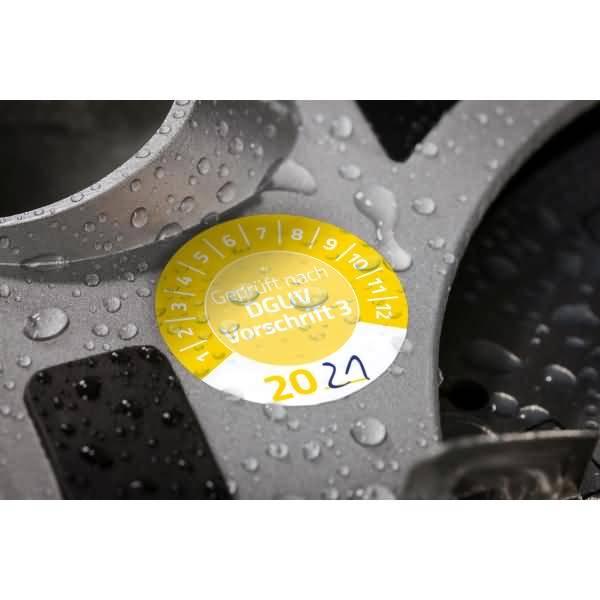 Prüfplaketten 'DGUV Vorschrift 3' 20__ Vinyl 30mm 10 Bogen/80 Etiketten gelb