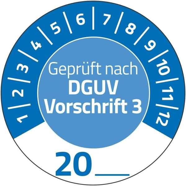 Prüfplaketten 'DGUV Vorschrift 3' 20__ Vinyl 30mm 10 Bogen/80 Etiketten blau
