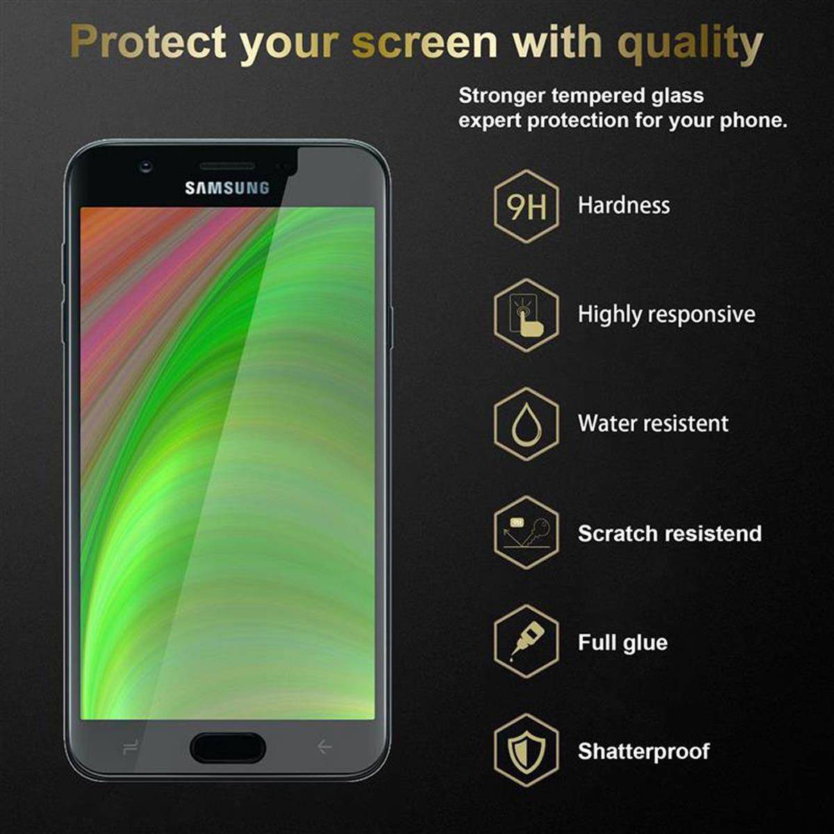 Cadorabo Folie für Samsung Galaxy J3 2018 in KRISTALL KLAR - Gehärtetes Display-Schutzglas (RETAIL PACKAGING)