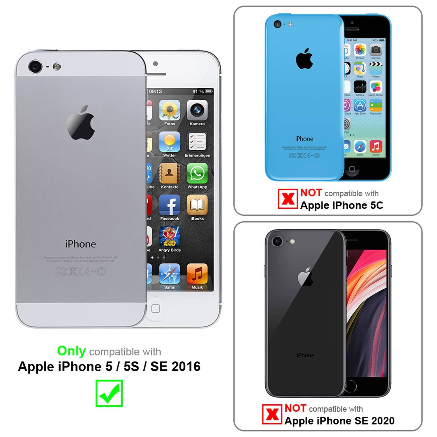 Cadorabo Folie für Apple iPhone 5 / 5S / SE 2016 in KRISTALL KLAR - Gehärtetes Display-Schutzglas (RETAIL PACKAGING)