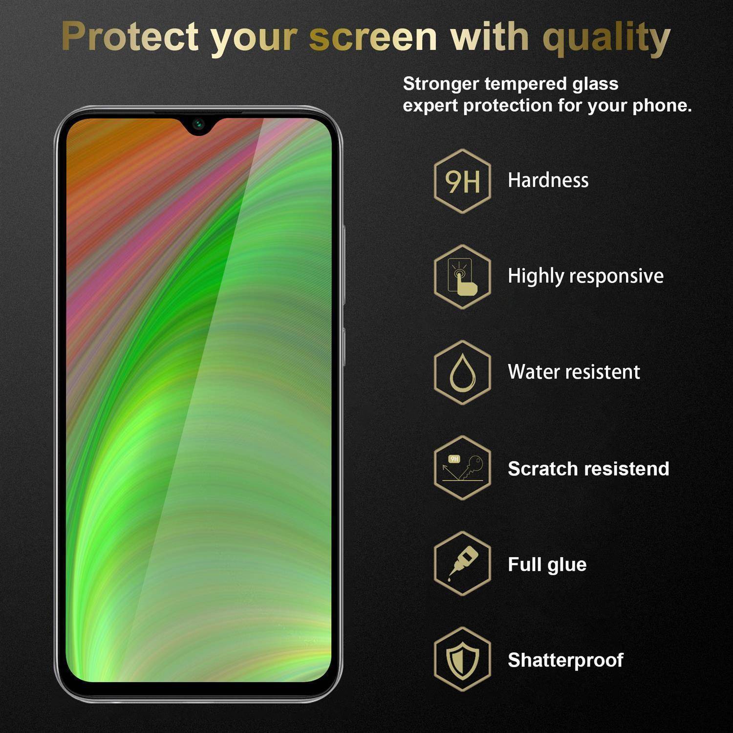 Cadorabo Panzerfolie für Xiaomi Redmi Note 8 Schutzfolie in Schwarz Vollbild Folie Tempered Display Schutzglas