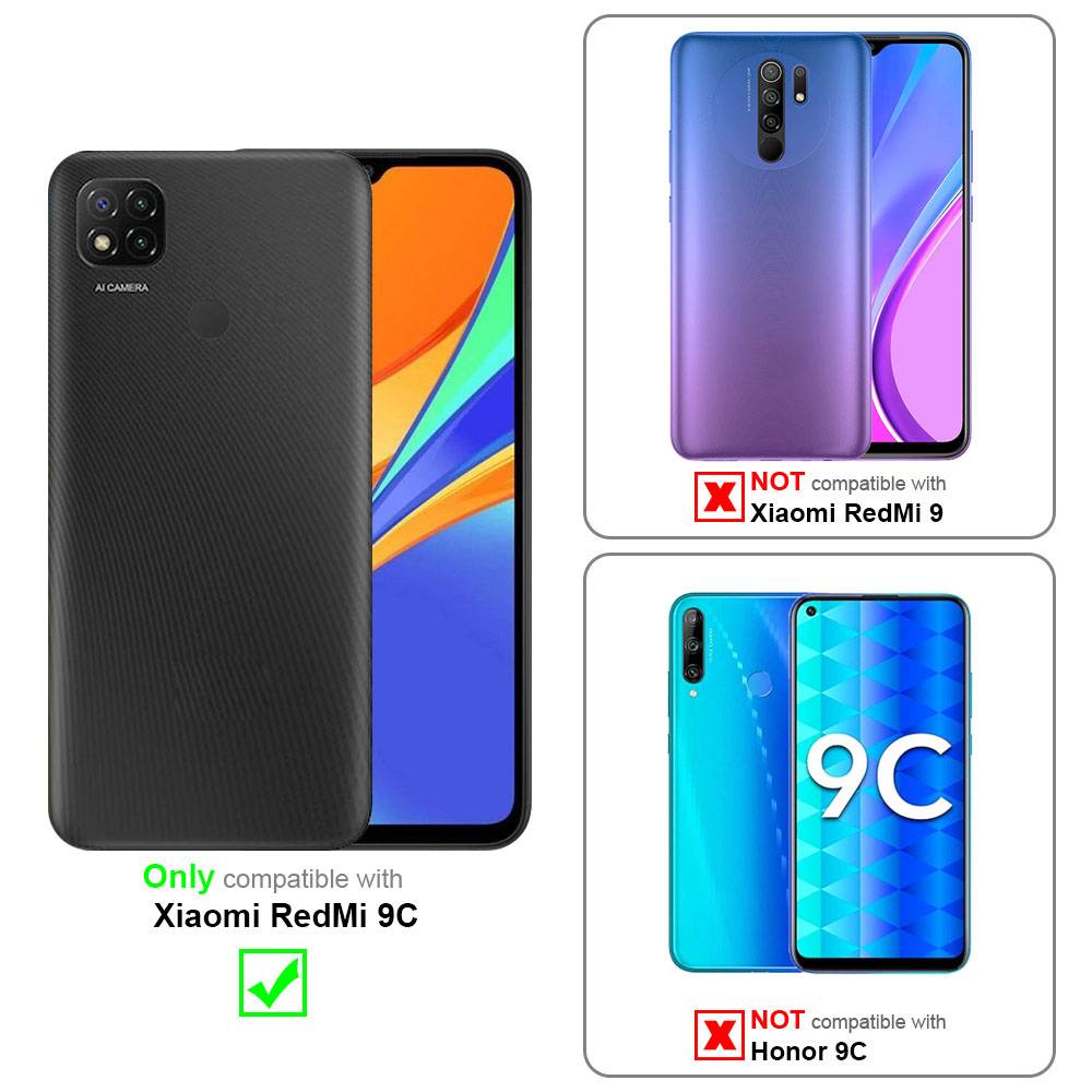 Cadorabo Panzerfolie für Xiaomi Redmi 9C Schutzfolie in Schwarz Vollbild Folie Tempered Display Schutzglas