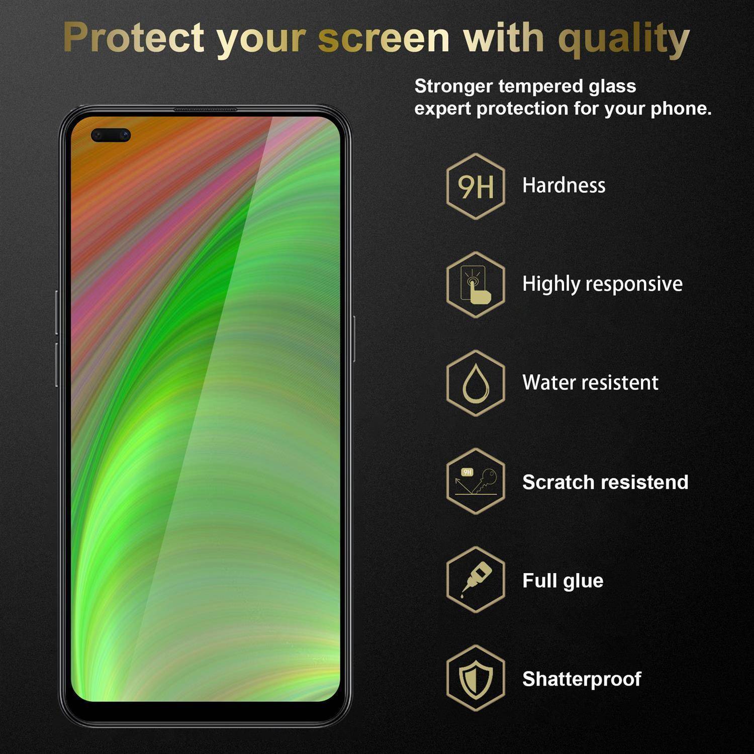 Cadorabo 3x Vollbild Panzer Folie für Oppo Reno4 Z Schutzfolie in Schwarz Tempered Display-Schutzglas
