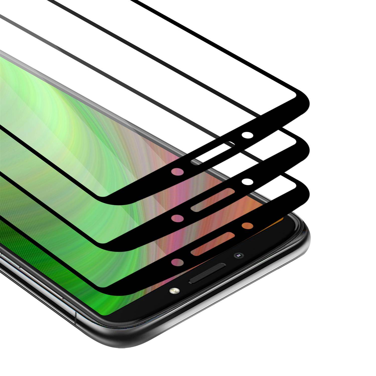Cadorabo 3x Vollbild Panzer Folie für Motorola Moto E5 Plus Schutzfolie in Schwarz Tempered Display-Schutzglas