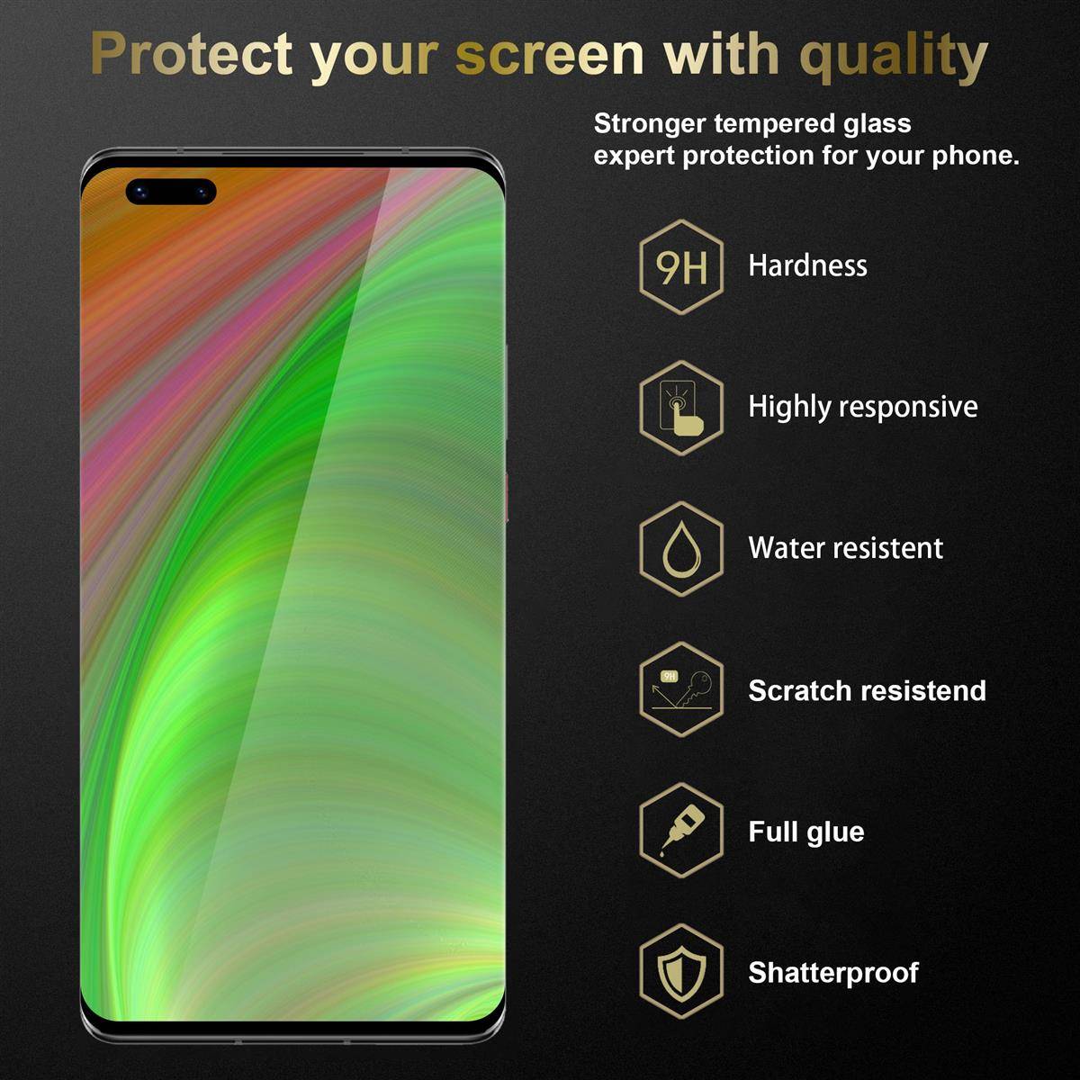 Cadorabo Panzerfolie für Huawei Mate 40 Pro Schutzfolie in Schwarz Vollbild Folie Tempered Display Schutzglas