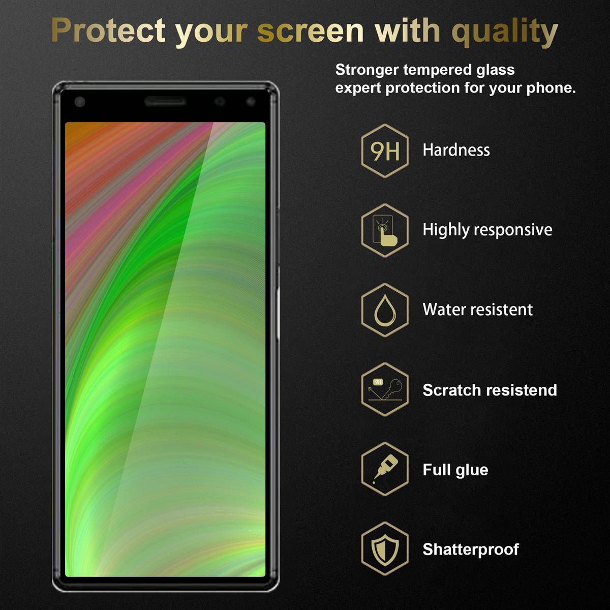 Cadorabo Panzerfolie für Sony Xperia 8 Schutzfolie in Schwarz Vollbild Folie Tempered Display Schutzglas