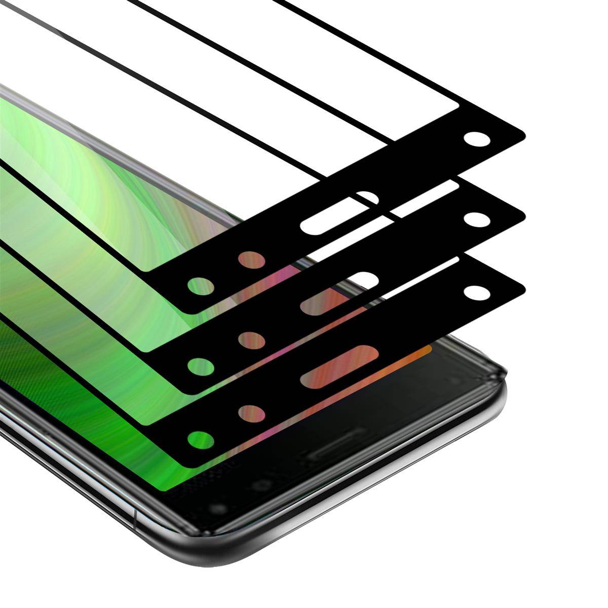 Cadorabo 3x Vollbild Panzer Folie für Sony Xperia 8 Schutzfolie in Schwarz Tempered Display-Schutzglas