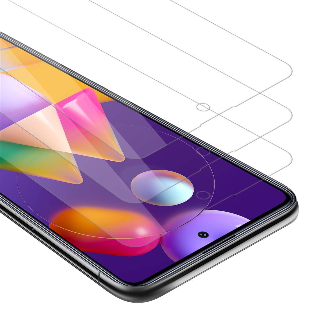 Cadorabo 3x Panzer Folie für Samsung Galaxy M31s Schutzfolie in natur Folie Tempered Display-Schutzglas
