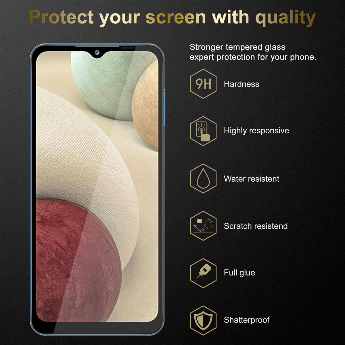 Cadorabo Panzerfolie für Samsung Galaxy A12 / M12 Schutzfolie in Schwarz Vollbild Folie Tempered Display Schutzglas