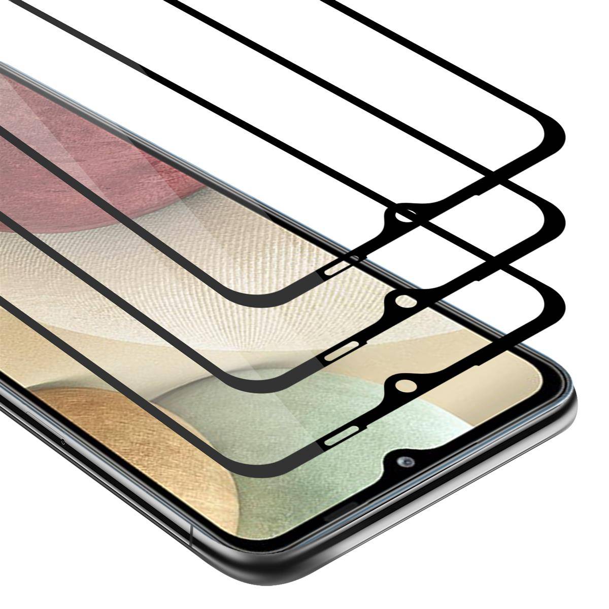 Cadorabo 3x Vollbild Panzer Folie für Samsung Galaxy A12 / M12 Schutzfolie in Schwarz Tempered Display-Schutzglas