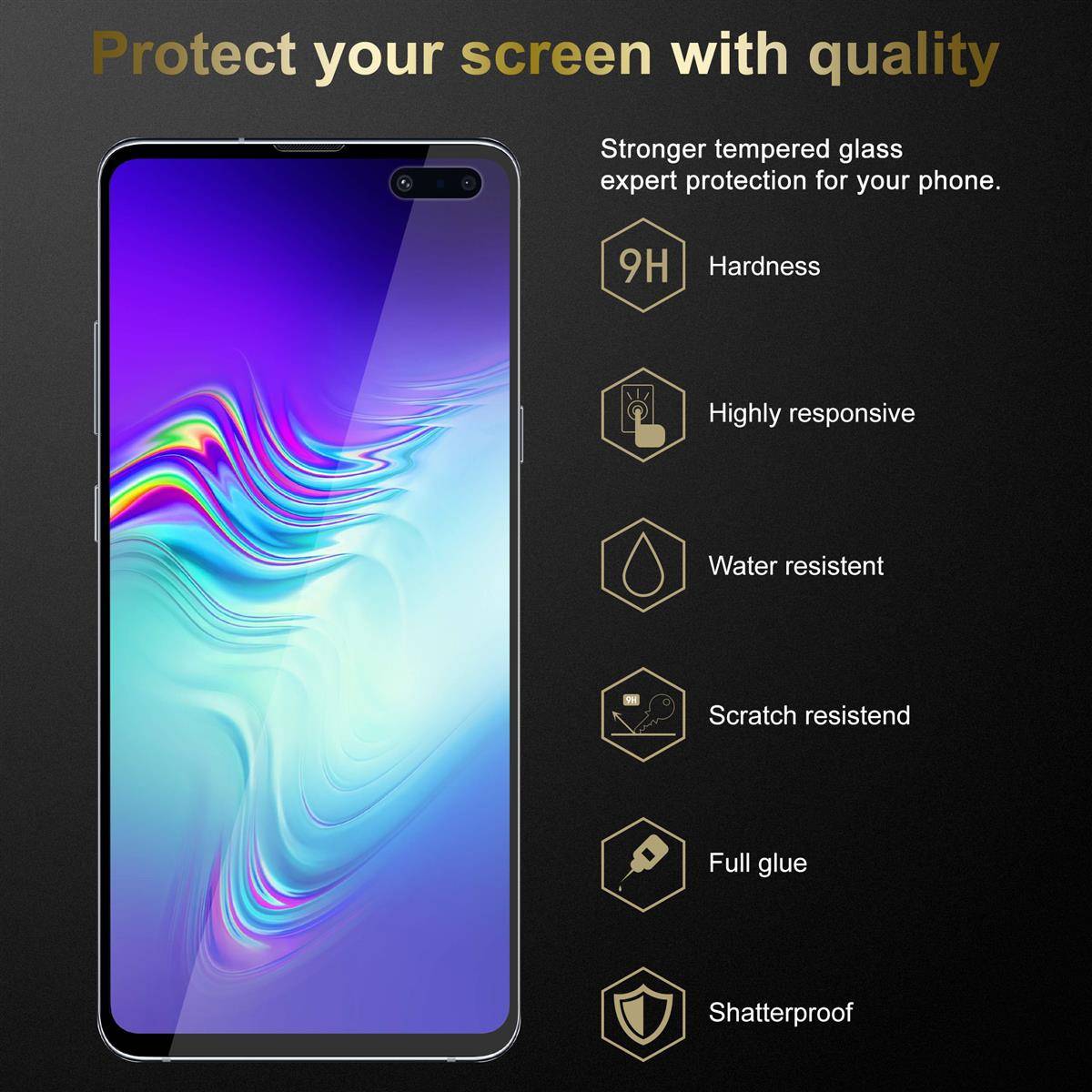 Cadorabo Panzerfolie für Samsung Galaxy S10 5G Schutzfolie in Schwarz Vollbild Folie Tempered Display Schutzglas