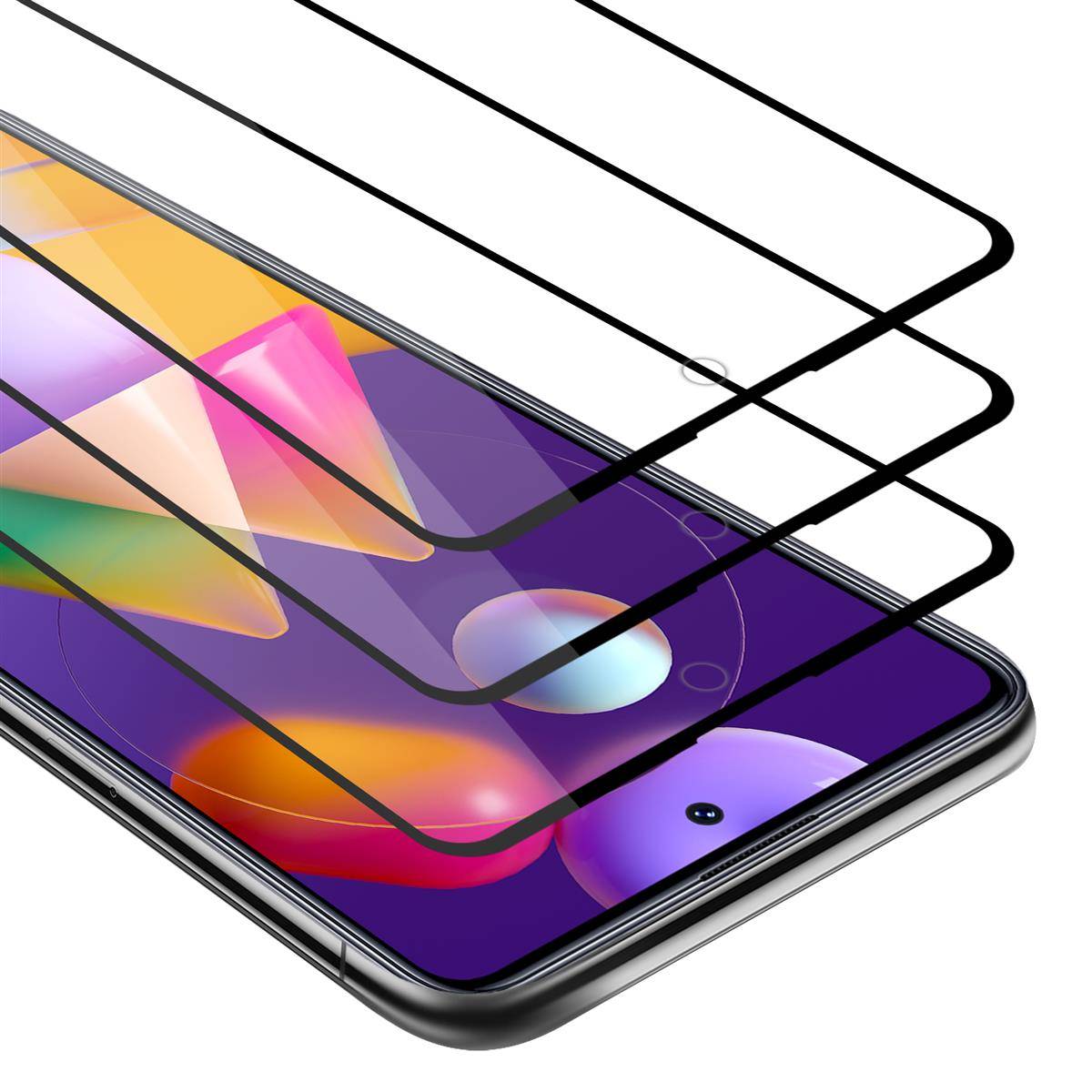 Cadorabo 3x Vollbild Panzer Folie für Samsung Galaxy M31s Schutzfolie in Schwarz Tempered Display-Schutzglas