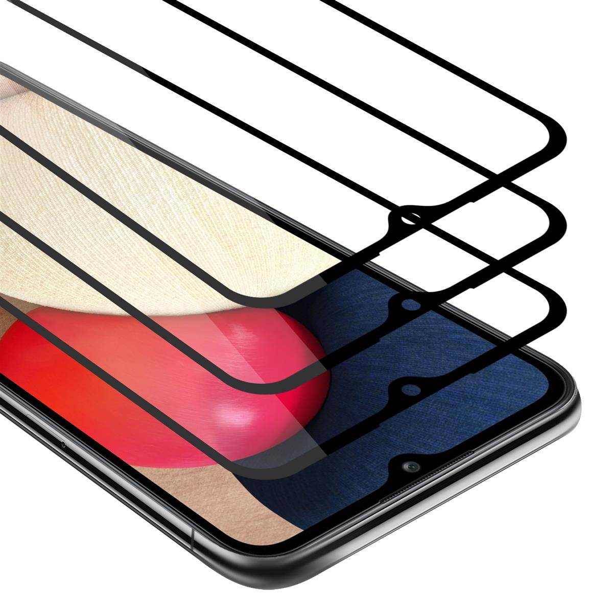 Cadorabo 3x Vollbild Panzer Folie für Samsung Galaxy A02s Schutzfolie in Schwarz Tempered Display-Schutzglas