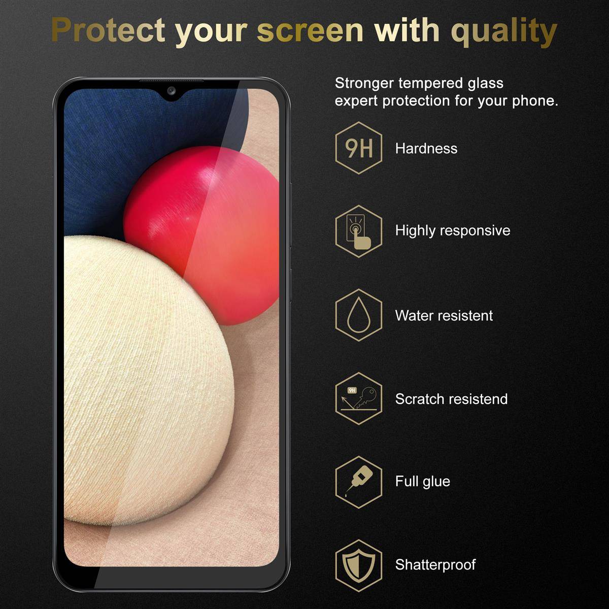 Cadorabo 3x Vollbild Panzer Folie für Samsung Galaxy A02s Schutzfolie in Schwarz Tempered Display-Schutzglas