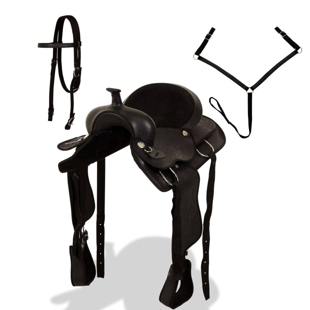 vidaXL Western-Sattel, Halfter & Brustblatt Echtleder 17" Schwarz