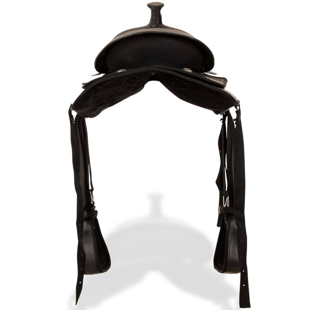 vidaXL Western-Sattel, Halfter & Brustblatt Echtleder 17" Schwarz