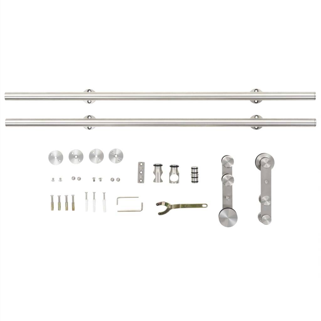 vidaXL Schiebetür-Beschlagsatz 183 cm Edelstahl Silbern