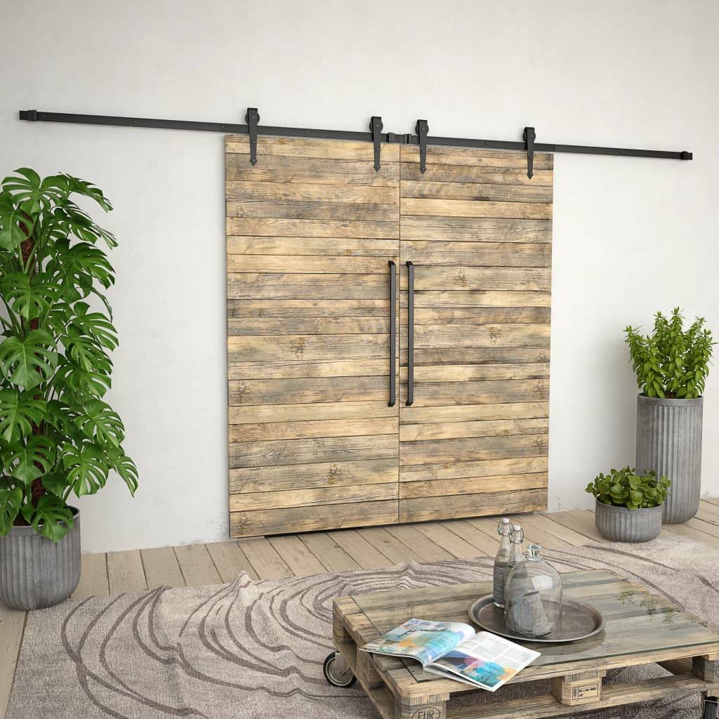 vidaXL Schiebetür-Beschlagsatz 2x183 cm Stahl Schwarz