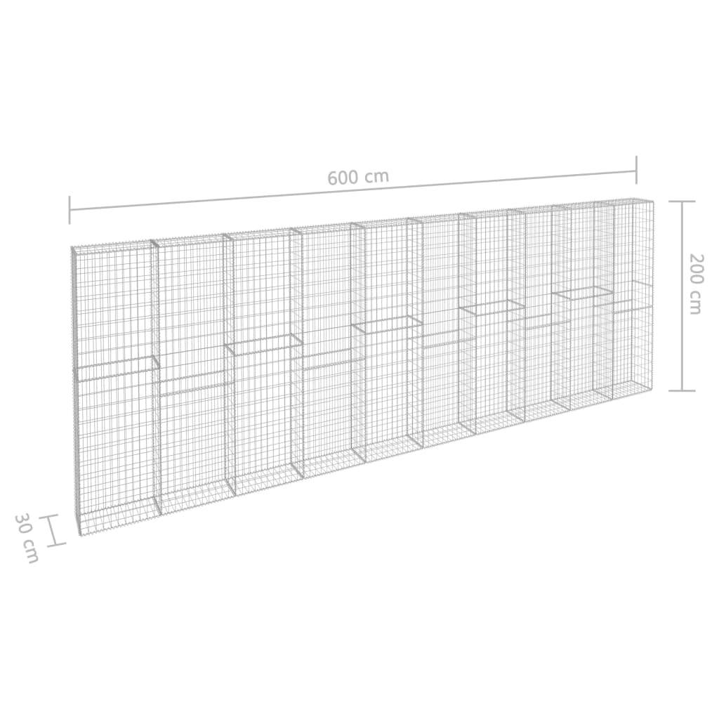 vidaXL Gabionenwand mit Abdeckung Verzinkter Stahl 600×30×200 cm