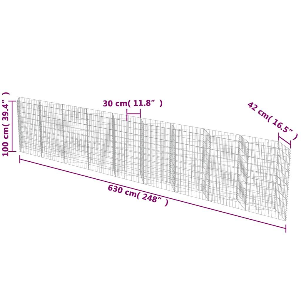 vidaXL Gabionenwand Verzinkter Stahl 630×30×100 cm