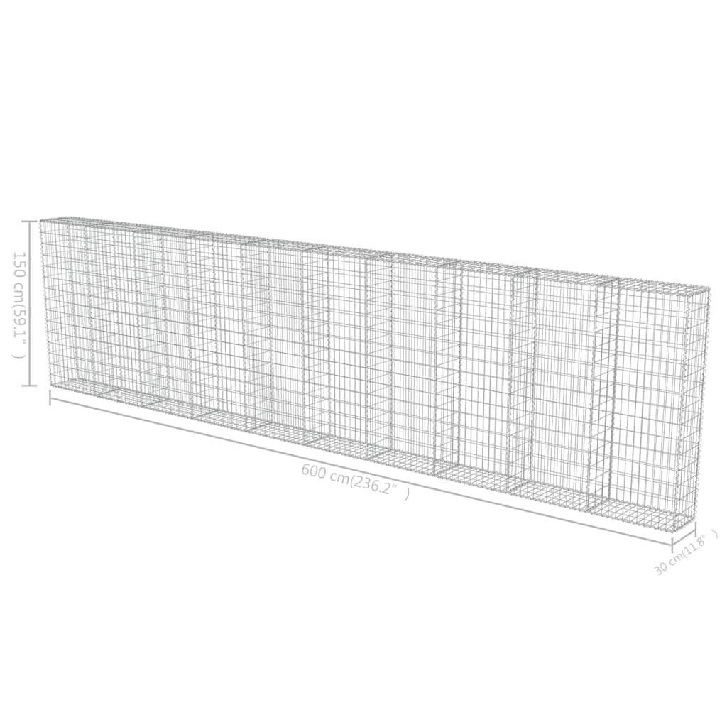 vidaXL Gabionenwand mit Abdeckung Verzinkter Stahl 600×30×150 cm