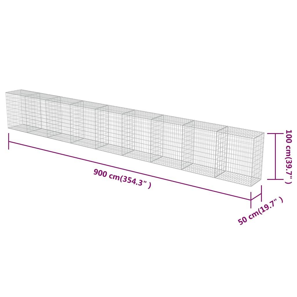 vidaXL Gabionenwand mit Abdeckung Verzinkter Stahl 900×50×100 cm
